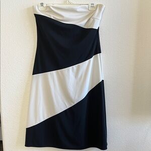Express White and Black Strapless Colorblock Dress